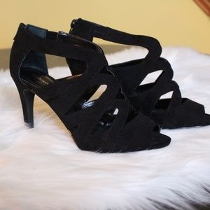 Style & Co. black cut-out  peep heeled shoe.
